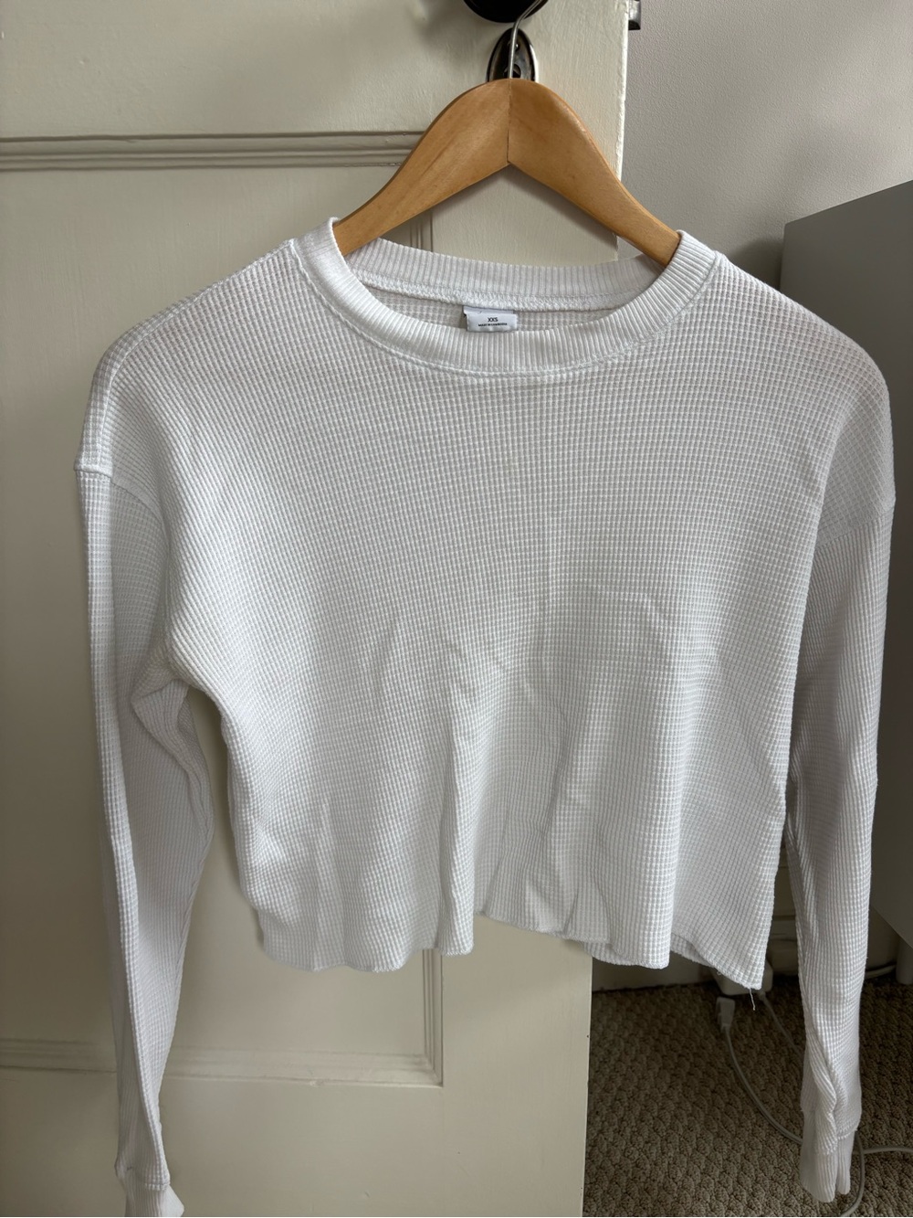 TNA White Waffle Long Sleeve Crew Top